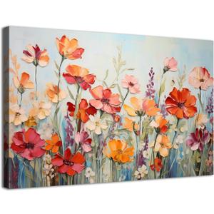 Flower Wall Art for Living Room Colorful Daisy Poppy Floral Canvas Pictures Spring Red Orange Wildflower Scenic Painting Poster Nature Framed Artwork for Office Bedroom Bathroom Home Decoration 20x30" (30L" x 20W")
