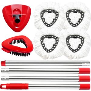 Spin Mop Head and Brush Replacement Compatible for O Cedar EasyWring 1-Tank System, 4 Microfiber Mop Refills, 1 Scrub Brush,1 Base and 30-58in Mop Stick Easy-to-Replace (White 1 Tank System)