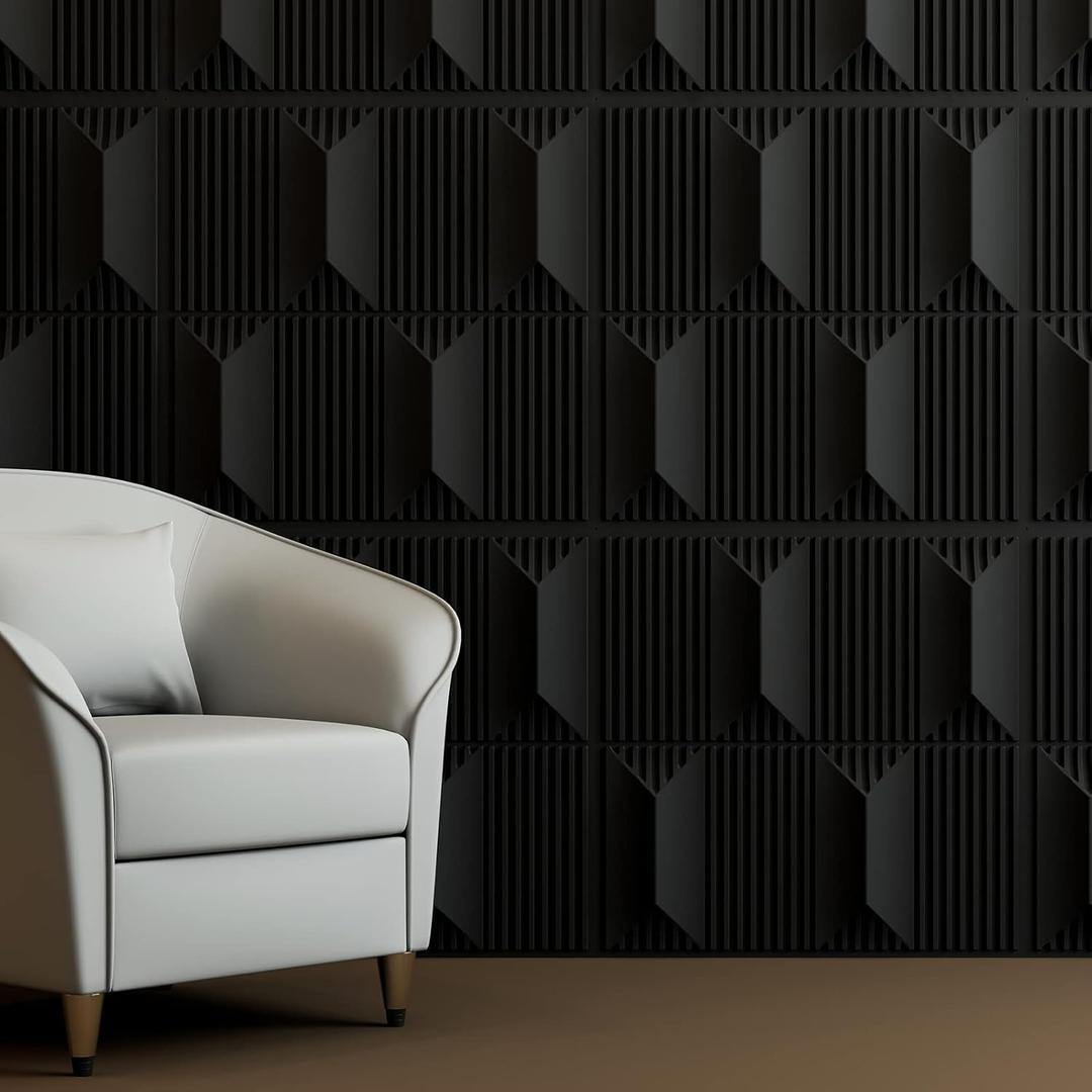 Art3dwallpanels PVC 3D Wall Panel for Interior Wall Dcor, 19.7" x 19.7" Wall Decor PVC 3D Wall Panels, 3D Textured Wall Panels, Pack of 12 Tiles, Black (19.7"19.7")
