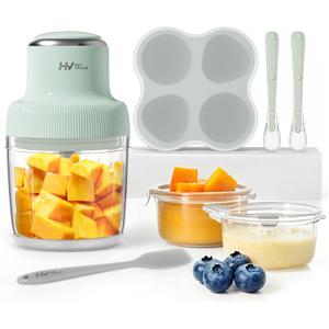 Baby Food Maker, HEYVALUE 13-in-1 Larger Baby Food Processor Set, Fruit, Vegatable, Meat, Glass Puree Blender, Food Freezer Tray, Silicone Spoons, Spatula,20 OZ(Green)