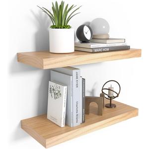 Floating Shelves for Wall, Natural Wood Shelf Decor for Bathroom Kitchen Bedroom, Hanging Mounted Invisible Bracket, Small 17 inch, Rustic Burlywood