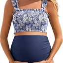 Summer Mae Maternity High Waist Bikini Swimsuit Two Piece Ruffled Hem Cute Bathing Suit Floral Pregnancy Swimwear (Large, Dewdrop Blooms)