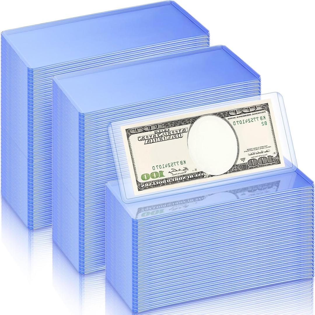 Yexiya 600 Pcs Dollar Bill Holders PVC Currency Holder Transparent Bill Sleeves Protector Case Supplies, 6.9 x 2.95 Inch (Blue)