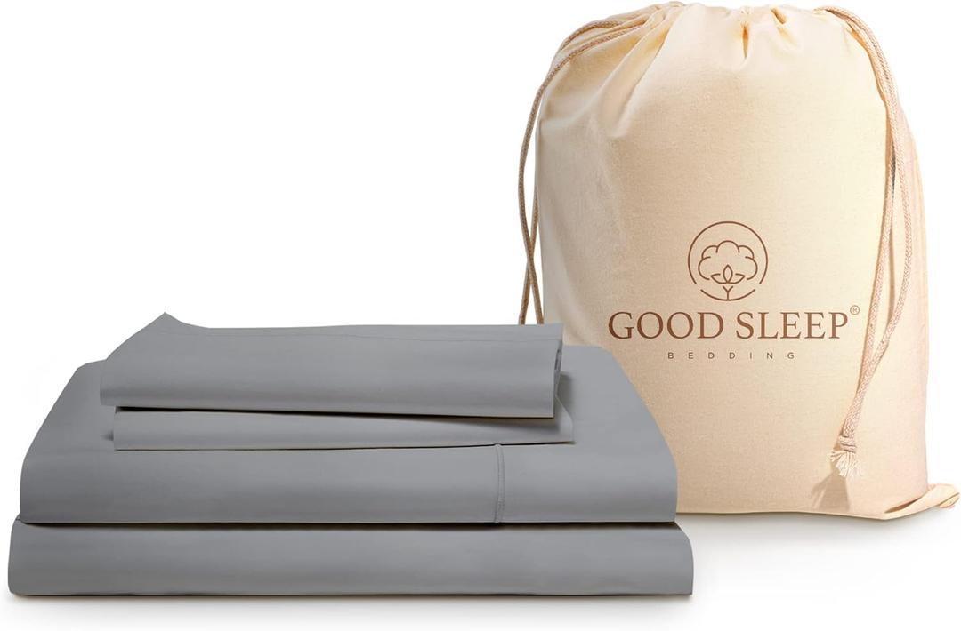 Good Sleep Egyptian Cotton Luxury Sheets Set, Queen Size, 16" Deep Pocket Hotel Style, Light Gray
