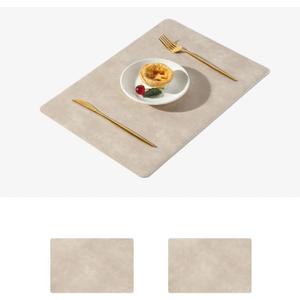 Faux Leather Placemats, Grey Thick PU Leather Rectangular Shape Table Mats, Wipeable Easy to Clean Stain Resistant Heat Resistant Waterproof Place Mats for Kitchen Coffee Dining Room Table Set of 6 (Beige)