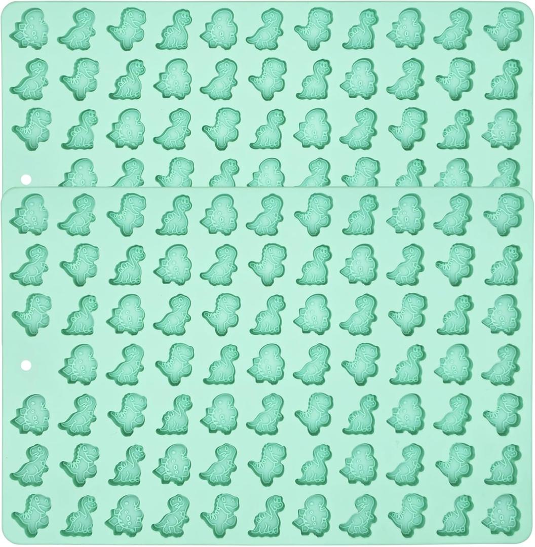 2 PCS Mini Dinosaurs Candy Molds, Silicone Mold for Chocolate, Fondant, Candy, Biscuits, Cookie, Jelly and Dog Training Commands Concept, Total 152 Cavities (Dinosaurs)