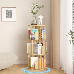 YGYQZ Rotating Bookshelf, Corner Bookshelves Solid Wood Spinning Bookshelf Tower, 360 Display Organizer Storage Rack for Small Space, Bedroom, Living Room, Office(3-Tier)