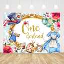 Ticuenicoa 7x5ft Tea Party Onederland Backdrop for Girl's 1st Birthday Tea Party Wonderland Photography Background & Decor Supplies