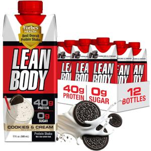 Labrada Lean Body Ready-to-Drink Cookies and Cream Protein Shake, 40g Protein, Whey Blend , 0 Sugar, Gluten No, 22 Vitamins & Minerals, (Recyclable Carton & Lid - Pack of 12) LABRADA , 17 Fl Oz (Pack of 12) (EXP 11/07/26)