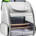 Texsens Bird Carrier Backpack - Pet Travel Cage with Upgraded Tray and Standing Perches, Breathable & Portable, for Small Birds, Green Cheek, Cockatiel, Parrot (Grey)