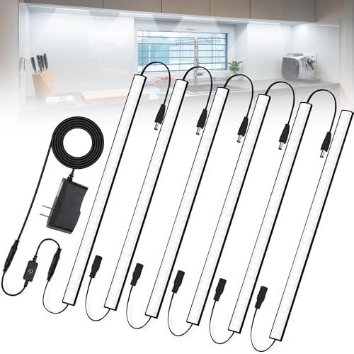 Under Cabinet Lighting Plug-in, Dimmable Cold White 6000K, LED Cabinet Lights with Memory Function, 6 Pack 12 inch Linkable LED Under Counter Lights for Kitchen, Shelf, Workbench, Cupboard