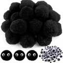 TOAOB 50pcs Large Pom Poms 2 Inch Black Craft Pom Poms Fuzzy Pompoms Balls with Googly Wiggle Eyes for DIY Crafts Projects Home Decorations
