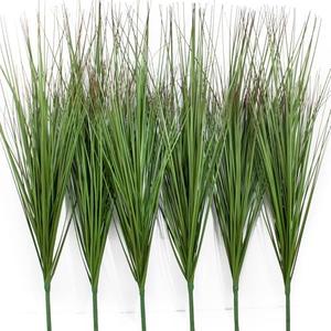 LUZOGA 27" Artificial Plants Onion Grass | Tall Faux Greenery Shrubs - Fake Wheat Stems & Tall Grass Bushes for Indoor/Outdoor Home, Office, Garden, Porch & Window Box Decor 6 Pack - Green Red Tail