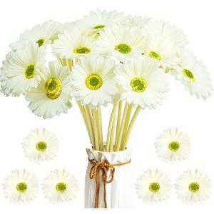 WILLBOND 18 Pieces Artificial Gerbera Daisies Flowers Fake Daisy Faux Flowers Bouquet 15 Inch for Wedding Bridal Bouquet Party Home Kitchen Decor (White)
