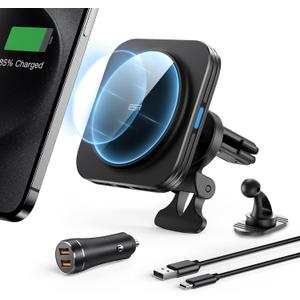ESR for MagSafe Car Mount Charger, 15W Magnetic Wireless Car Charger, for MagSafe Phone Charging, Air Vent Phone Holder for iPhone 17e/17-12, Samsung Galaxy S26/S25, with 36W QC 3.0 Fast Charging