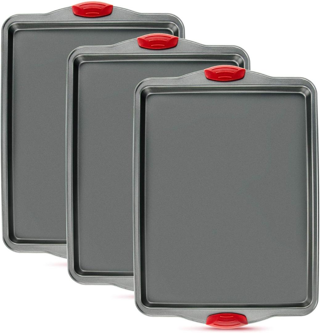 Premium Nonstick Baking Sheet Pans Set of 3, Heavy-Gauge Carbon Steel, Warp, Dent, and Rust-Resistant Gourmet Rimmed Half Cookie Sheet Trays, Non-Toxic for Exceptional Baking Performance