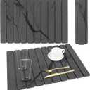 Stone Dish Drying Mat for Kitchen Counter, 24''15'' Dishes Drying Matt Kitchen Counter, Absorbent Diatomaceous Earth Bath Quick Dry Mats for Tableware, Bottles and Cup(Dark Grey Marble)