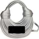 Hand-Woven Bread Women's Clutch Top Handle Satchel Shoulder Crossbody Creative Noodles Purses Underarm Bag Handbag