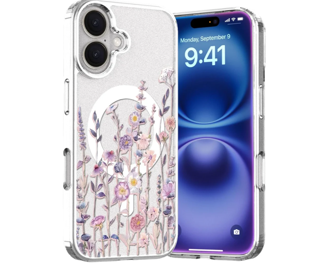 for iPhone 16 Magsafe Case, Floral Slim Shockproof Protective Hard PC+TPU Cute Bumper Flower Cover Women Magnetic case