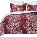 Vaulia Soft Microfiber Floral Duvet Cover Set, Branches Pattern White and Burgundy Red Color Reversible Design, 3-Piece (1 Queen Duvet Cover 2 Pillow Shams)
