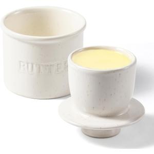Butter Crock with Lid for Countertop - Ceramic French Butter Dish for Spreadable Soft Butter, Butter Container Holder with a Water Seal, Housewarming Gift, Kitchen and Home Decor, Speckled White