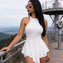 Ophestin Womens Zipper Halter Sleeveless Cutout Irregular Club Jumpsuit Rompers (White, S)