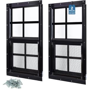 Melkus Shed Windows, 2 Pack 18"x36" Flush Mount Household Windows with Tempered Glass and Screen, Sliding Windows for Chicken Coop, Shed, Garage, Playhouse, Barn,Greenhouse, Black, 18"x36"/2pcs