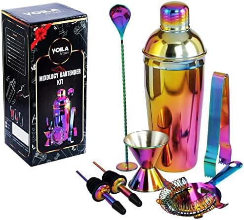 Voila Artisan 11 Pcs Premium Cocktail Shaker Set Bartender Kit, Rainbow