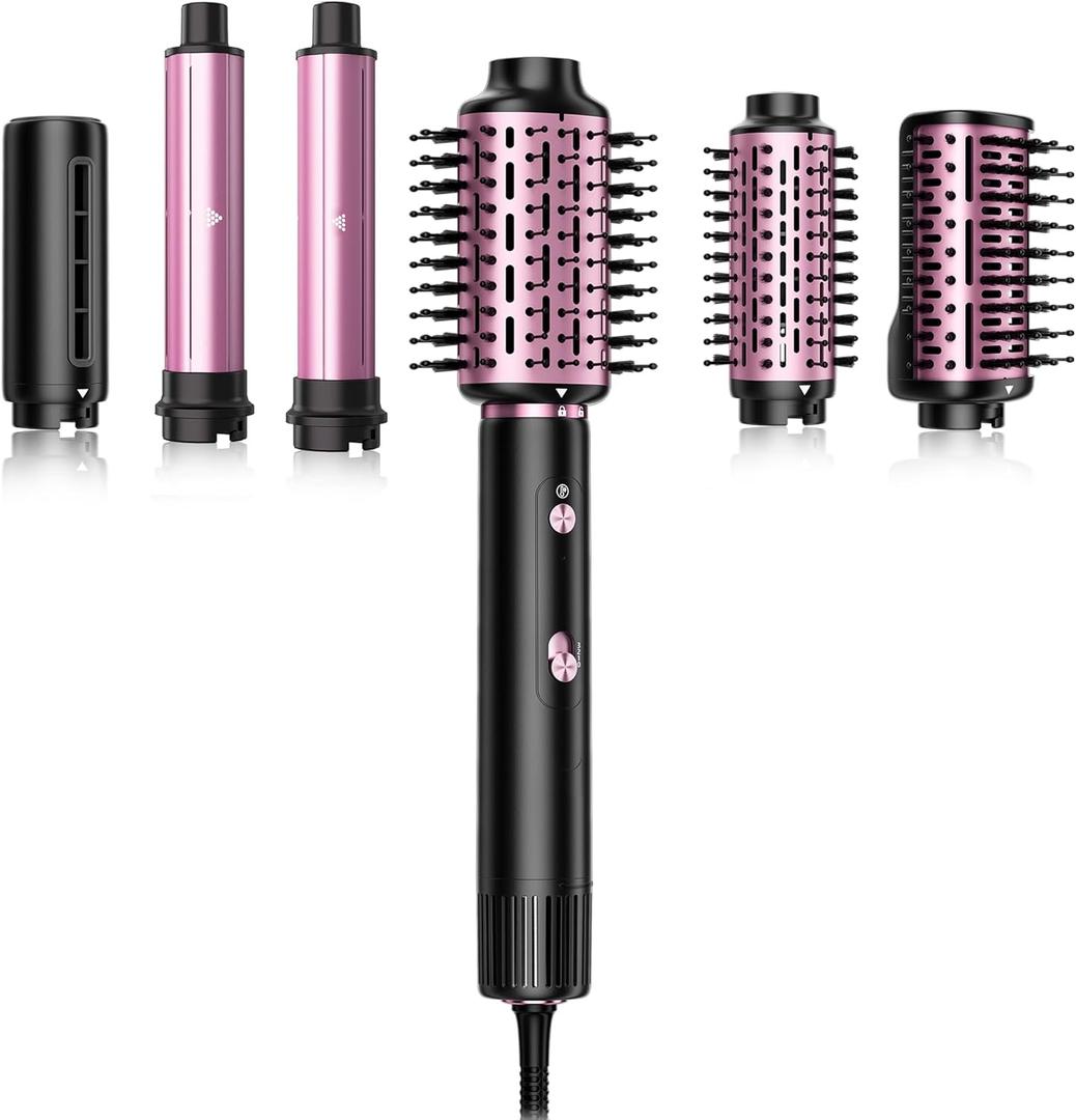 SKIMI Blow Dryer Brush with 110,000 RPM Brushless Motor and Blowout Brush, Multi Hair Air Styler for Faster Drying, Curling, Straightening, Volumizing with Salon-Quality Results (Black & Coral)