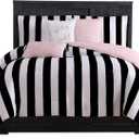 Juicy Couture Cabana Stripe Reversible Bedding Set - Queen Size - Black and White Stripe Print  6 Piece Set  Includes 1 90" x 90" Comforter, 3 Decorative Pillows, 2 Shams