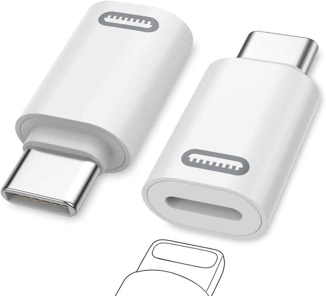 MoKo Lightning Female to USB C Male Adapter(Not for Earphone/Portable Storage Devices/iPencil) for iPhone 17 Air 16 15 Pro Max Plus, Galaxy, iPad - 2 Pack USB-C to Lightning Adapter ONLY for Charging (White PD)