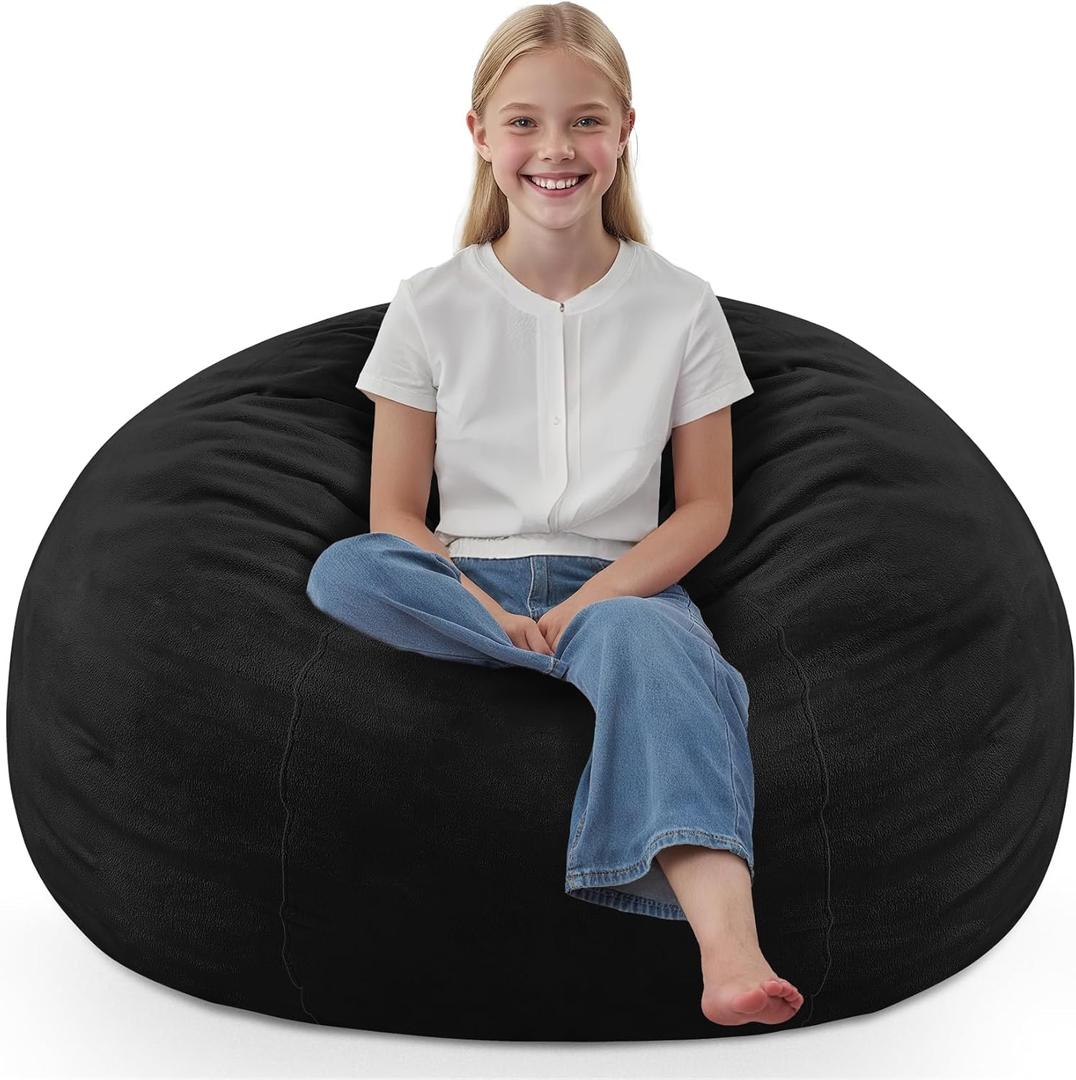 SIMFLAG 2FT Bean Bag Chair, Comfy Bean Bag Chairs with Memory Foam Filled, Fluffy Beanbag Sofa with Dutch Velvet Cover, Teardrop BeanBag Chairs for Living Room, Playroom  Black