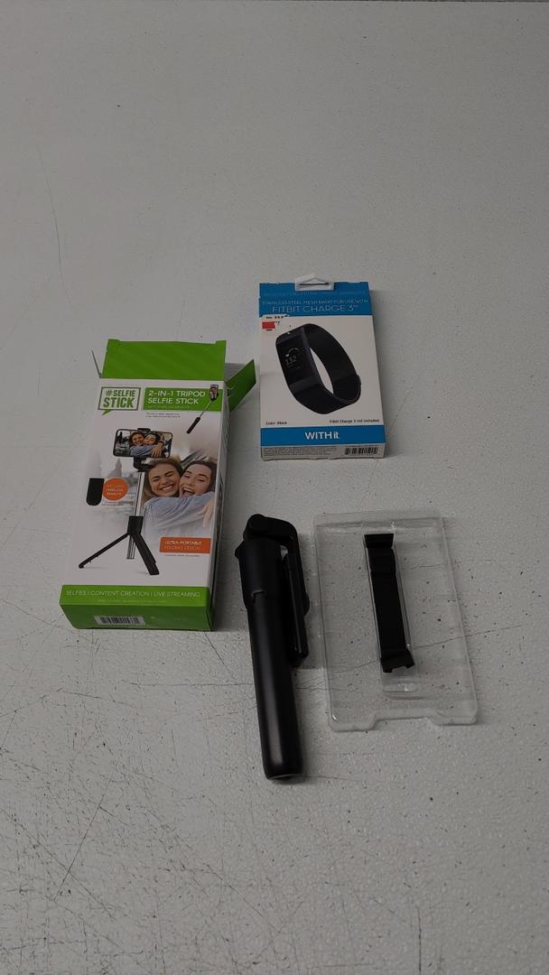 The Original Universal Selfie Stick by ReTrak with Bluetooth NEW Factory Sealed, And Stainless Steel Mesh Band For Use With Fitbit Charge 3