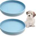 VCEPJH 2 Pack Silicone Dog Plates for Food Shallow Pet Bowl Flat Puppy Food Bowl Whisker Fatigue Cat Feeding Bowls Noiseless Dishes for Dry and Wet Food (Round Blue)