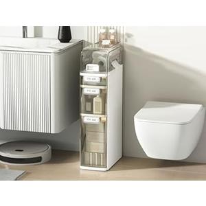 Seeday 3 Tier Slim Bathroom Storage Cabinet, Narrow Organizer with Wheels and Toilet Paper Holder, Waterproof, No Assembly Required, Perfect for Small Spaces in Bathroom, Kitchen and Bedroom