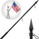 Flag Pole with Obelisk Topper 5 to 8.5FT with Embroidered American Flag for House Outdoor Carry Portable Use, Extendable Heavy Duty Black Flagpole Kit to Fly 2 Flags Together, Spear Finial