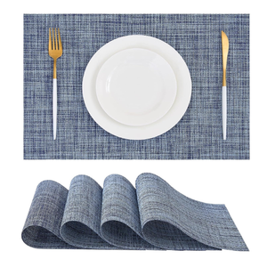 Leetaltree Deep Navy Woven Placemats Set of 4 - Heat Resistant Non-Slip Place mats for Dining Table, Washable Durable PVC Vinyl Woven Table Mats(Deep Navy, 4)