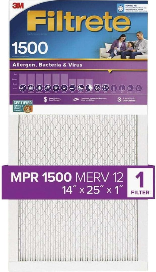 3M Filtrete Ultra Allergen Furnace Air Filter [1 Pack] Size: 25" H x 14" W x 1" D