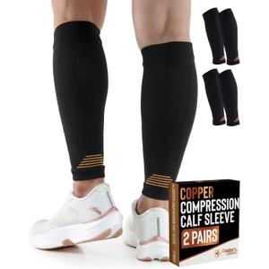 Doctor's Select 2 Pairs Copper Calf Compression Sleeve - Leg Compression Sleeves for Women & Men, Shin Splint Relief, S/M