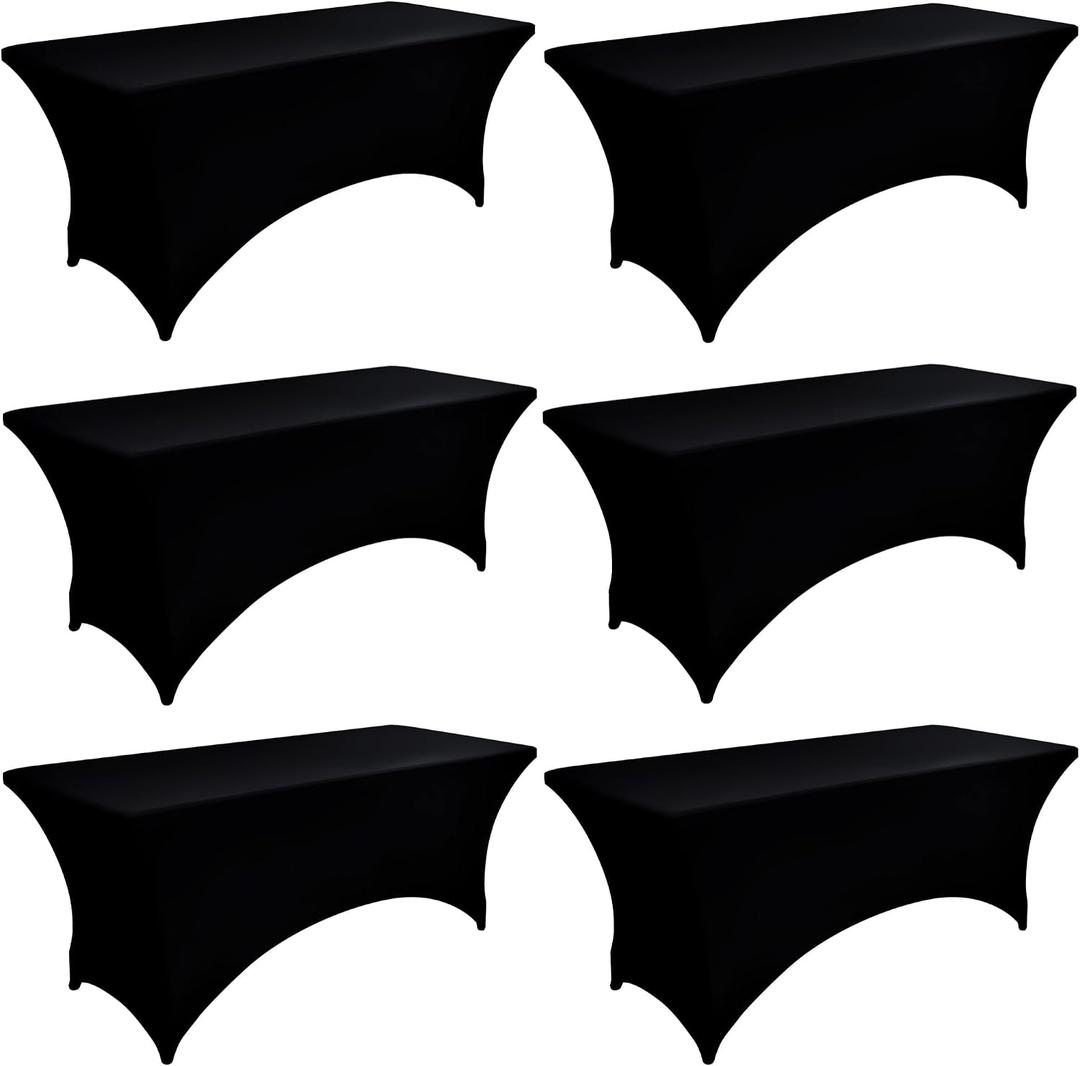 5-Pack 6ft Black Spandex Table Covers for Rectangle Standard Folding Tables - Wrinkle Resistant Stretch Tablecloths - Ultimate Fitted Table Protector for Parties, Trade Shows, Wedding