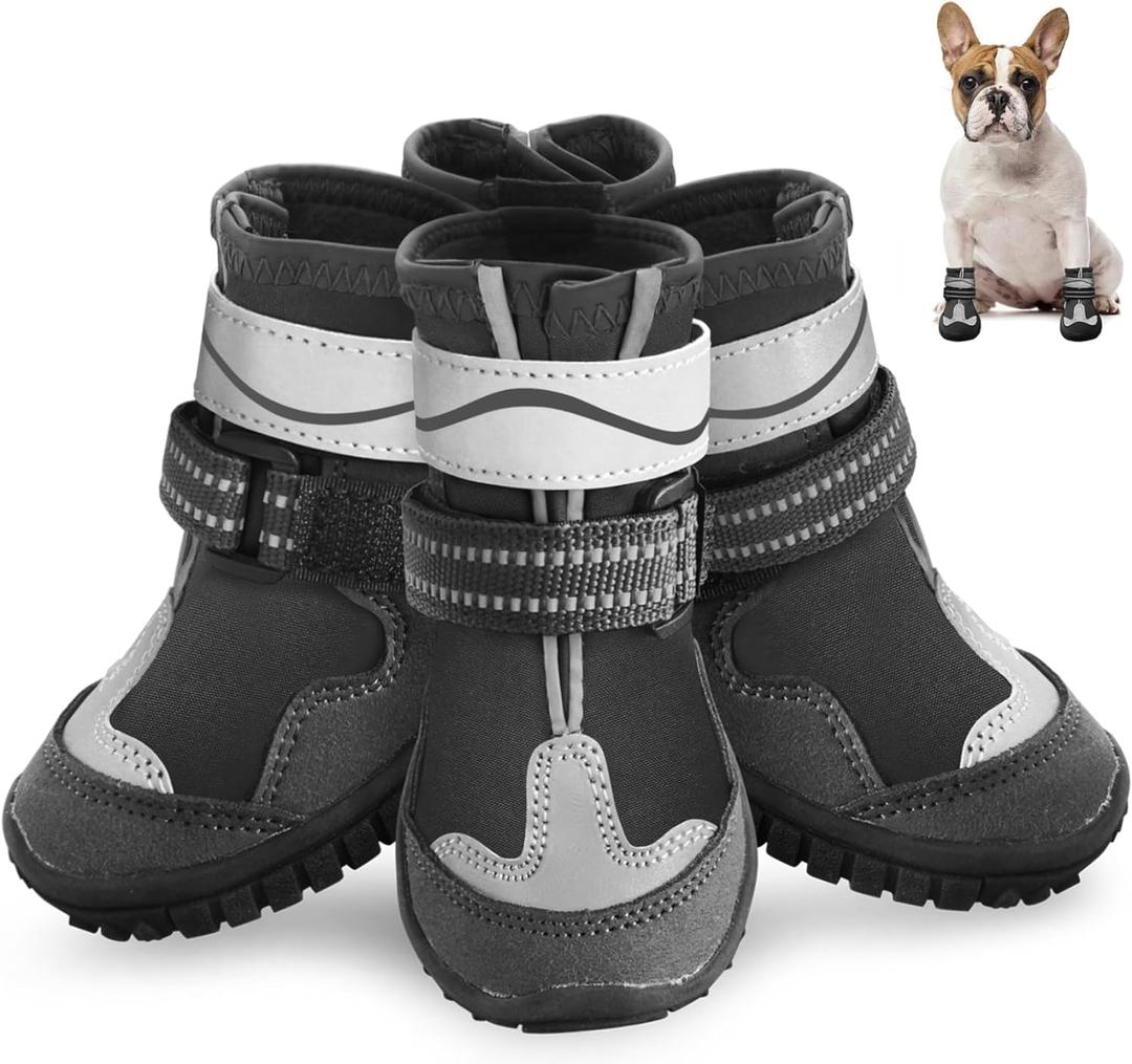 Dog Shoes, Otunrues Dog Shoes for Small Medium Large Dogs, Anti-Slip Dog Boot with Reflective, Waterproof Dog Booties & Paw Protectors for Winter Snowy Hot Pavement Day (Black, L)