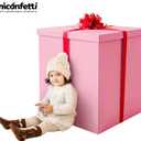 Giant Extra Large Cardboard Decorative Gift Box With Lid, Pink, 28x28x28in, 1 Count