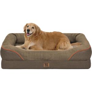 Orthopedic XL Large Dog Bed - Removable Bolster & Waterproof Washable Cover for Pet Big Dogs Bed Extra Large Dog Beds with Foam Support Non-Slip Bottom (Coffee)