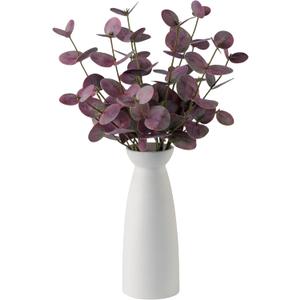 Fake Eucalyptus Stems, Artificial Silver Dollar Eucalyptus Leaves with 3 Branches, 6Pcs Purple Faux Greenery Plants Bouquet for Vase, Bathroom Farmhouse Decor
