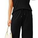 SAMPEEL Two Piece Sets for Women Casual Travel Vacation Outfits Summer Wide Leg Crop Pants Lounge Sets