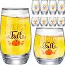 Singhoow 8 Pcs Autumn Liqour Glasses Drinkware 4 Glass Cups 16 oz & 4 Short Stemless Liqour Glasses 11oz Liqour Glass Autumn Party Gift for Autumn Party Women Home Decor Gifts