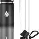 Insulated Water Bottle 24 oz with Straw, Stainless Steel Wide Mouth Water Bottle, Double Wall Vacuum Leak Proof with Straw Lid & Spout Lid for Sports or Office, Keep Cold or Hot Up to 24 Hrs