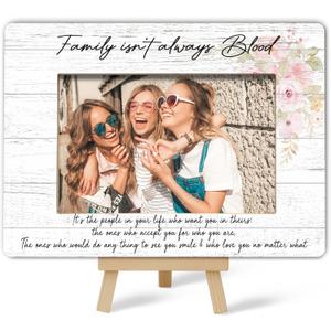 Best Friend Picture Frame, Family Isn't Always Blood Friends Picture Frame, Rustic Floral Family Photo Frame, Bestie Birthday Graduation Friendship Gifts Ideas, Home Office Tabletop Decor-f06