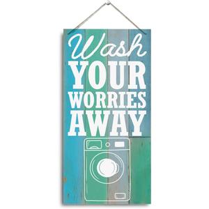 Funny Bathroom Wooden Decor, Wash Your Worries Away, Funny Bathroom Wall Decor, Inspirational Restroom Guest Washroom Decoration, Toilet Washroom Hanging Plaque Sign, 11.8 * 5.9 Inch