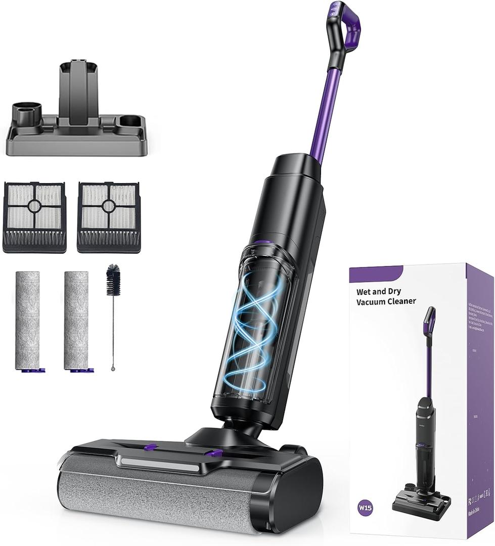 Twotoo Wet Dry Vacuum Cleaner 16,000Pa,45Mins Runtime Cleaning Area 2,600 ft,Cordless Vacuum Cleaner, Cordless Vacuum and Mop All in One,for Hard Floors Sticky Messes and Pet Hair,W15 Set